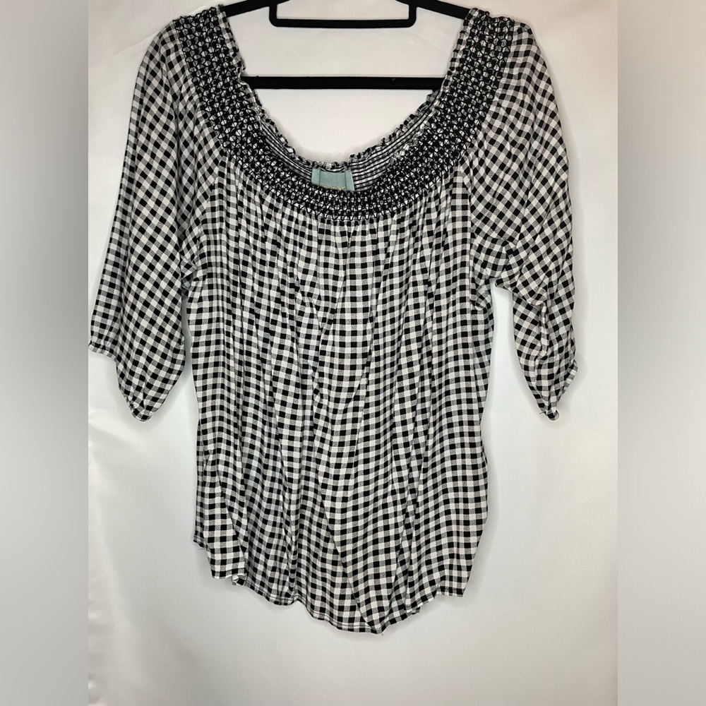Skies are Blue | Gingham Off-the-Shoulder Top